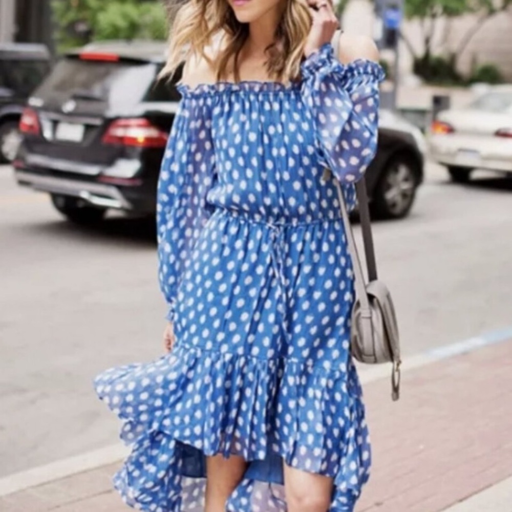 Diane Von Furstenberg Blue Polka Dot High Low Dress